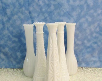 Vintage Milk Glass Bud Vase Lot, Instant Bud Vase Collection, Wedding Milk Glass Bud Vases
