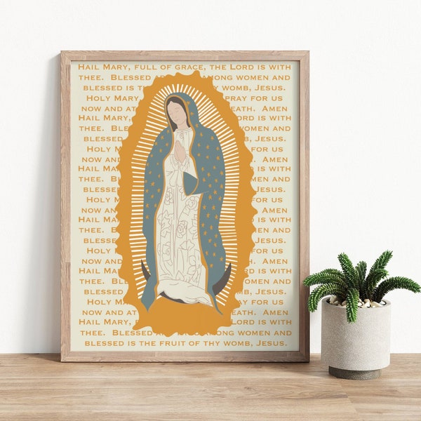 Our Lady of Guadalupe Art Print with Hail Mary Text DIGITAL DOWNLOAD