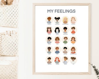 MY FEELINGS Emotions Poster mit 20 Emotionen - Lernposter - Spielzimmer Wand - Klassenzimmer Dekor - Homeschool Printable - Vorschule