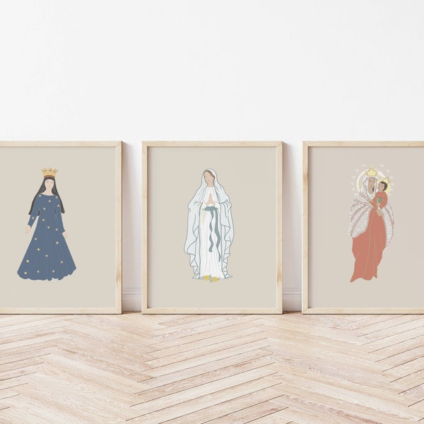 Neutral Minimalist Our Lady of Lourdes Hope Lezajsk Catholic Art Print  DIGITAL DOWNLOAD - Set of 3