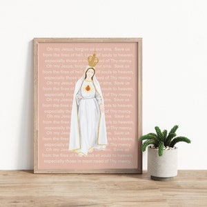 Our Lady of Fatima Art Print with Fatima Prayer Text DIGITAL DOWNLOAD