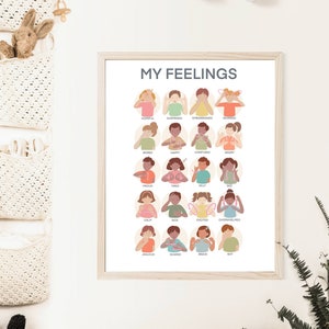 MY FEELINGS ASL Sign Language Poster 20 Emotions - Educational Poster - Playroom Wall - Classroom Decor - Homeschool Printable - Preschool