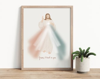 Divine Mercy - Minimalist Catholic Art Print -   DIGITAL DOWNLOAD - Jesus I Trust in You - St. Faustina Prayer- Divine Mercy Chaplet
