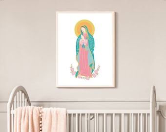 Nuestra Señora de Guadalupe Pastel - Impresión de Arte Infantil - Regalo de Bautismo - Sala de Juegos - Guardería - DESCARGA DIGITAL