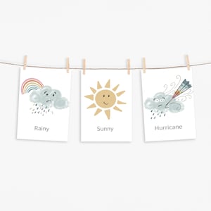 FLASHCARDS DEL TIEMPO - MINIMALISTA - Clima - Montessori - Aula - Educación en el hogar Imprimible - Preescolar -Descarga digital