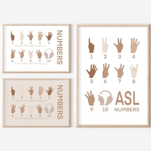 ASL American Sign Language NUMBERS Printable SET - Minimalist Neutral - Educational Poster - Playroom Wall - Classroom Decor - Preschool