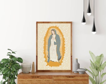 Spanish Text Our Lady of Guadalupe Art Print with Hail Mary Text DIGITAL DOWNLOAD