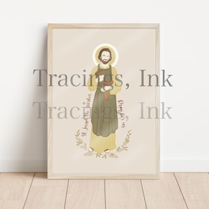 SAN JOSÉ EL TRABAJADOR - Lámina de arte de santo católico - Descarga digital - Comunión de los Santos - Serie de santos - Clase de escuela católica