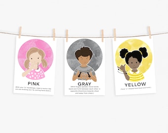 Simple ASL COLOR FLASHCARDS- 12 Flashcards - Printable Sign Language - Educational -Classroom Decor - Homeschool