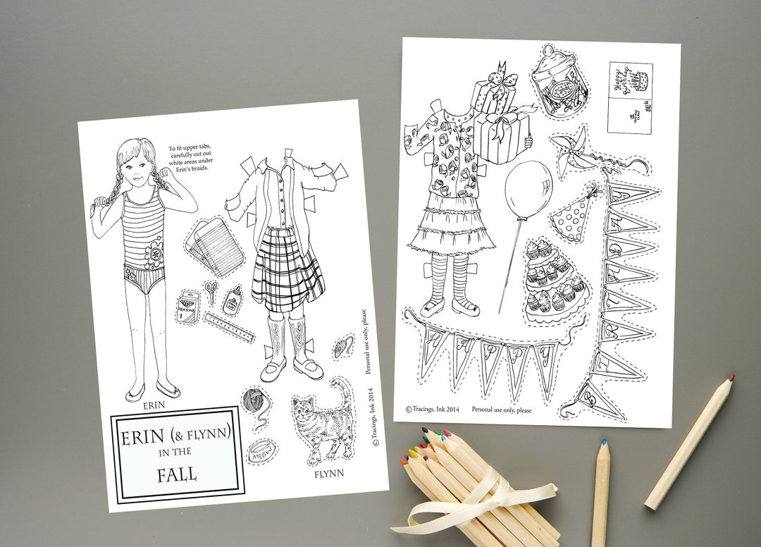 Printable PAPER DOLL Set-pdf Printable-erin in the Fall-color Yourself-paper Dolls - Etsy