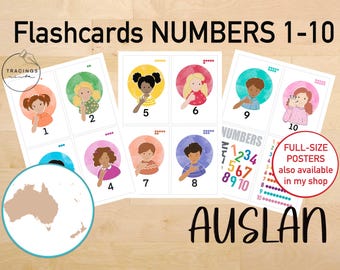 AUSLAN NUMBER FLASHCARDS 1-10 Printable Sign Language - Educational - Playroom Wall - Classroom Decor - Homeschool Printable - Preschool