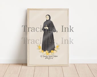 Św. FRANCISZKA KSAWIER CABRINI – wydruk artystyczny przedstawiający świętą katolicką – pobranie cyfrowe – Komunia Świętych – seria o świętych