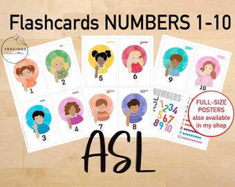 ASL NUMBER FLASHCARDS 1-10 Printable Sign Language - Educational - Playroom Wall - Classroom Decor - Homeschool Printable - Preschool