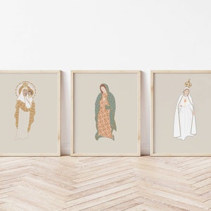 Neutral Minimalist Our Lady of Guadalupe Fatima Siluva Catholic Art Print  DIGITAL DOWNLOAD - Set of 3