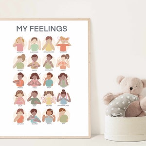 MY FEELINGS ASL Sign Language Poster 20 Emotions - Educational Poster ...