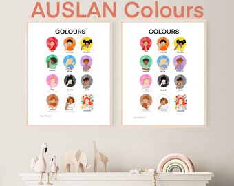 AUSLAN COLOUR POSTERS Printable Sign Language - North - South = Educational - Playroom Wall - Classroom - Homeschool Printable - Preschool