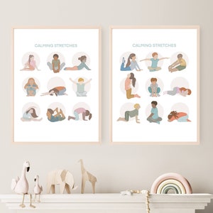 Educational POSTER CALM CORNER printable, zone, Calming strategies, Stretching, Breathing, Yoga, Playroom Wall, Classroom Decor, Homeschool