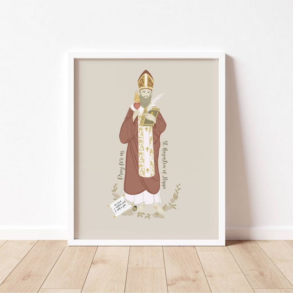 ST AUGUSTINE of HIPPO - Catholic Saint Art Print - Digital Download - Communion of Saints -Saint Series -  Quote