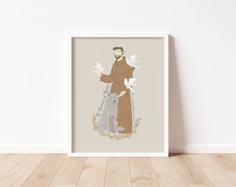 ST FRANCIS of ASSISI - Catholic Saint Art Print - Digital Download - Communion of Saints -Saint Series -  Quote