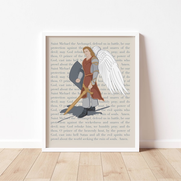 St MICHAEL the ARCHANGEL PRAYER - Catholic Saint Art Print with text - Digital Download - Communion of Saints -Saint Series - Quote