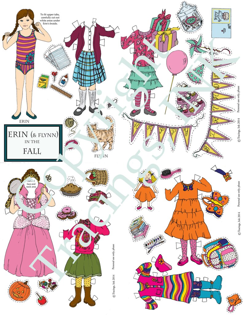8 pages fall paper doll 12 outfits accessories pdf etsy