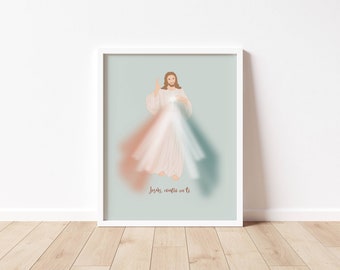 Spanish Text Divine Mercy - Catholic Art Print -   DIGITAL DOWNLOAD - Jesus Confio en ti - St. Faustina Prayer- Divine Mercy Chaplet