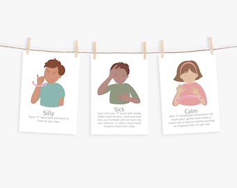 MY FEELINGS ASL Sign Language Flashcards 20 Emotions - Educational  - Playroom  - Classroom Decor - Homeschool Printable - Preschool