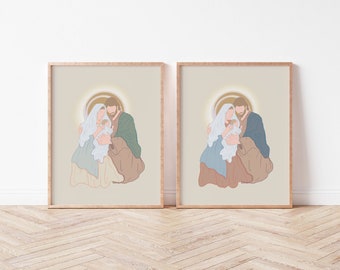 Catholic Printable Art MINIMALIST NATIVITY  Printable - Advent - Infant Jesus, Mary, Joseph- Holy Family