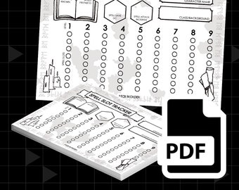 Printable PDF | Dungeons and Dragons DnD 5E Spell Slot Tracker Character Sheet Paper Pad on White | Dungeon Master Screen Inserts | DnD Gift