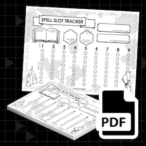 Printable PDF | Dungeons and Dragons DnD 5E Spell Slot Tracker Character Sheet Paper Pad on White | Dungeon Master Screen Inserts | DnD Gift