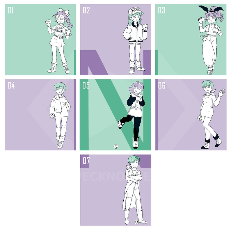 Dragon Ball Inspired Bulma Fashion Art Print Series Character Outfits Illustration For Classic Anime and Manga Fans Room Wall Decor image 2