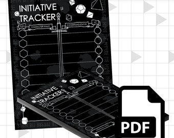 Printable PDF | DnD 5E Combat Initiative Tracker, Black Dungeons and Dragons Character Sheet | Simple Fillable DM Screen Insert for Players