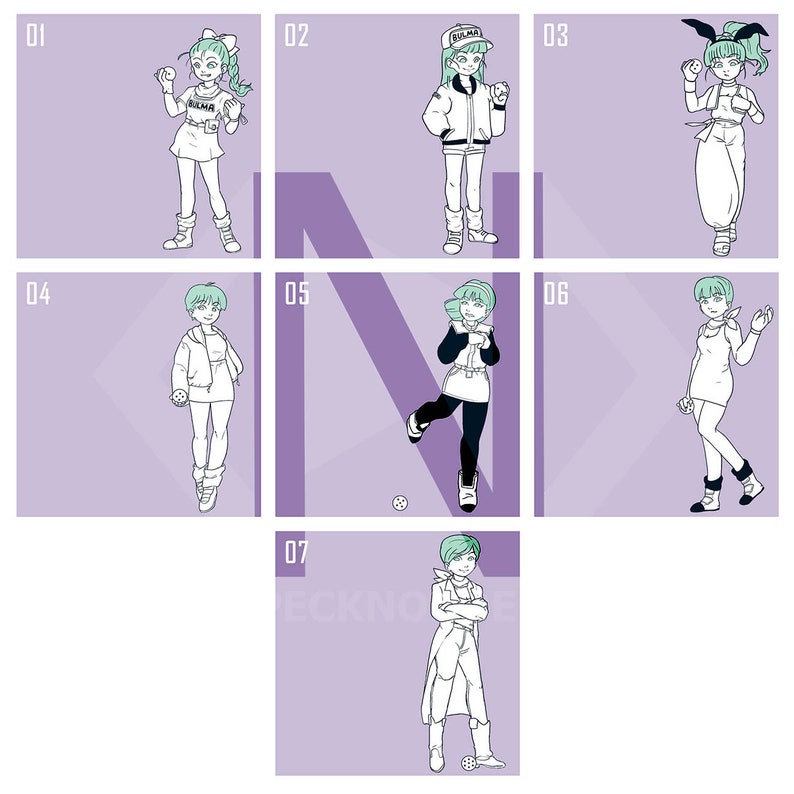 Dragon Ball Inspired Bulma Fashion Art Print Series Character Outfits Illustration For Classic Anime and Manga Fans Room Wall Decor image 8