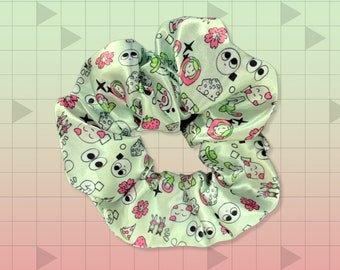 Lime Cream Green Clowncore Hair Tie Satin Scrunchie | Mint Froggy Elastic Hairtie Ribbon | Cute Funny Cartoon Frog Goblin Hair Bow Accessory