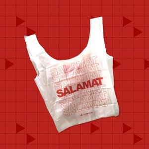 Red Salamat Thank You Everyday Tote Market Bag Filipino Tagalog Aesthetic Typography Design Grocery Shopping Sustainable Travel Gift image 1