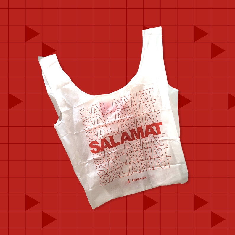 Red Salamat Thank You Everyday Tote Market Bag Filipino Tagalog Aesthetic Typography Design Grocery Shopping Sustainable Travel Gift image 1