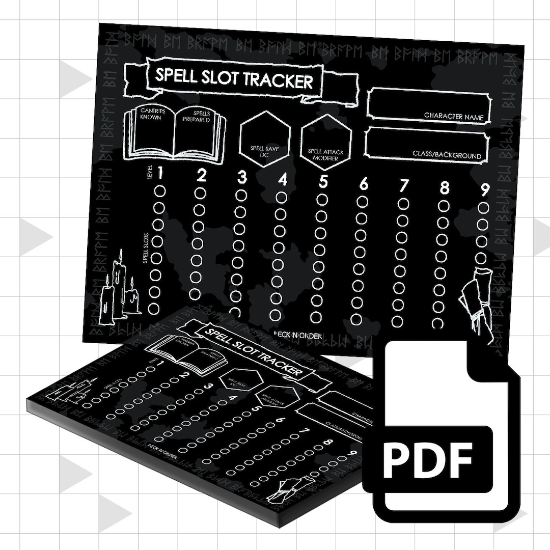 Printable PDF Dnd 5E Spell Slot Tracker, Black Dungeons and Dragons ...