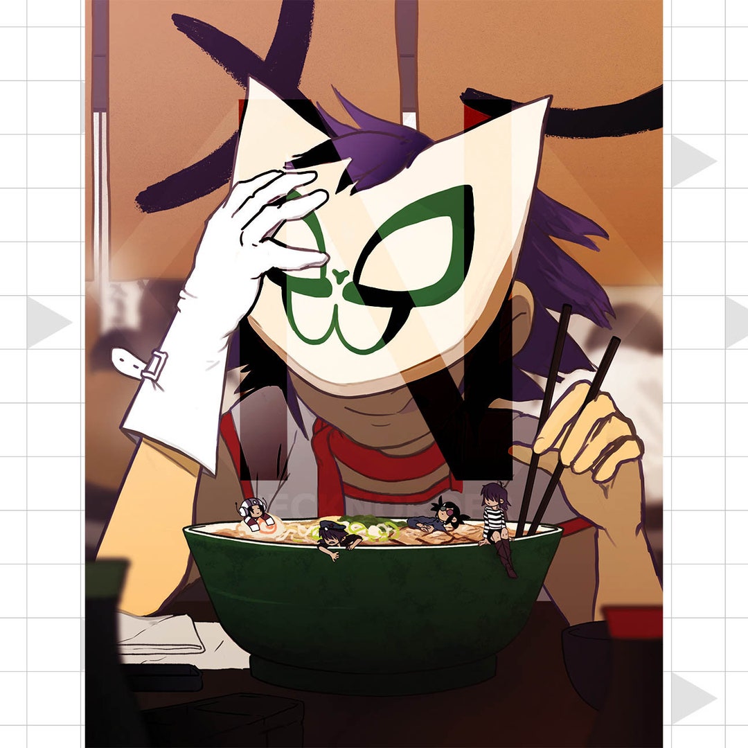 Gorillaz Member Noodle and Her Bowl of Ramen Noodles Art Print Poster