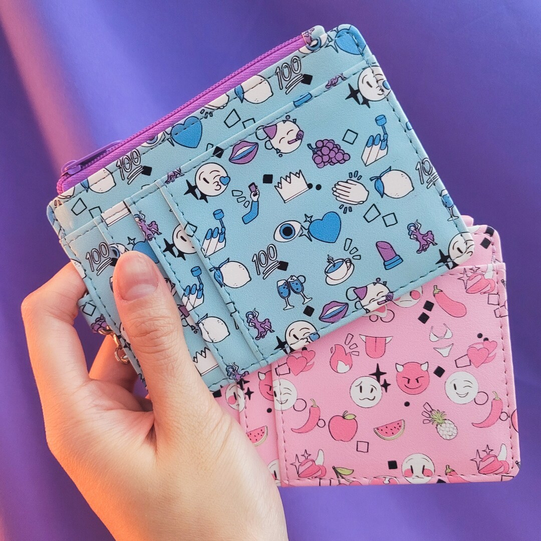 Light Blue Slim Credit Card Wallet Fun and Flirty Emoji Themed