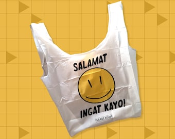 Filipino Thank You Smiley Shopping Bag | Reusable Recyclable Grocery Tote Plastic Market Bag, Eco Friendly Sustainable Gift | Pinoy Pride