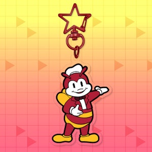Jollibee Standing and Posing Acrylic Keychain Charm | Asian Foods Parody Character Mascot | Funny Pinoy Pride Family Gift | Travel Accessory