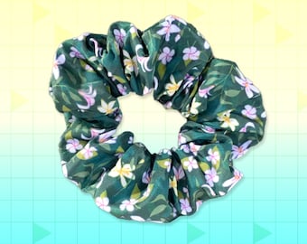 Forest Floral Scrunchie, Cute Green Cottagecore Lily Hair Ribbon | Soft Filipino Boho Hippies Scrunchie Set | Y2k Ponytail Holder Fashion