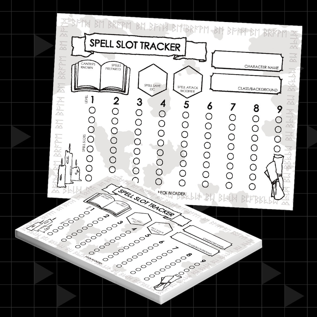 Dungeons and Dragons 5E Spell Slot Tracker Character Sheet Paper Memo ...