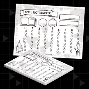 Dungeons and Dragons 5E Incantesimo Slot Tracker Foglio di carattere Carta Memo Pad / Accessori DnD per giocatore, Dungeon Master DM Screen Inserts Art