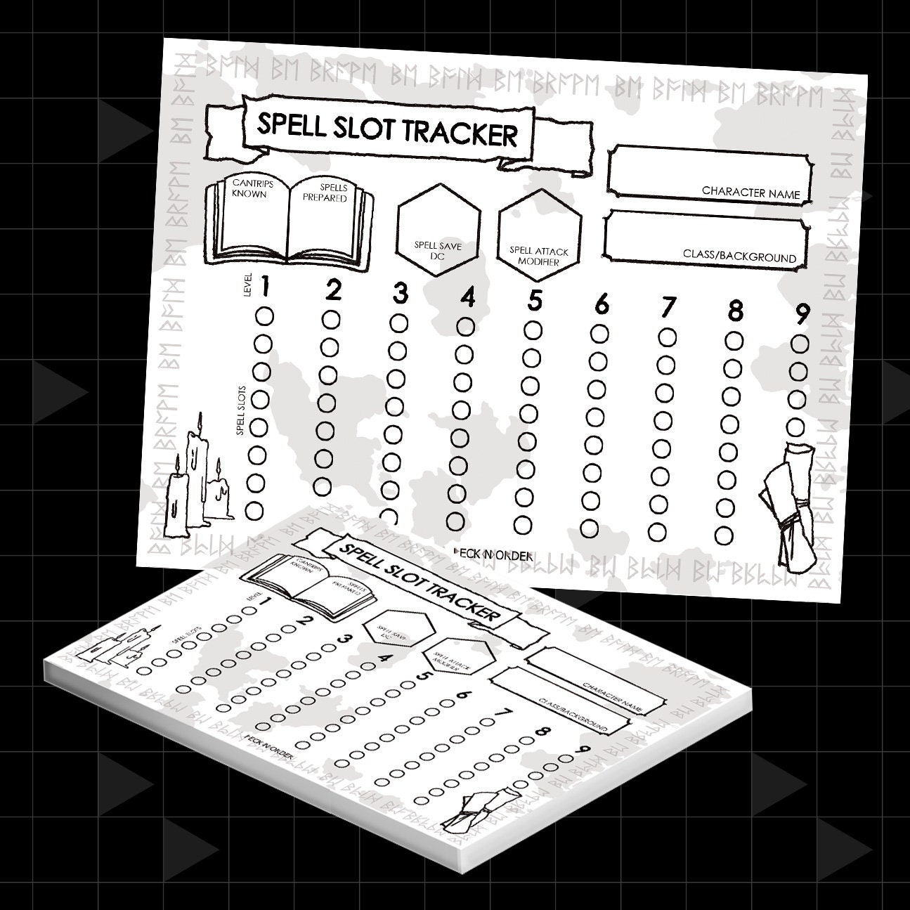 dungeons and dragons 5e spell slot tracker character sheet papier  notizblock | dnd zubehör für player, dungeon master dm screen inserts art