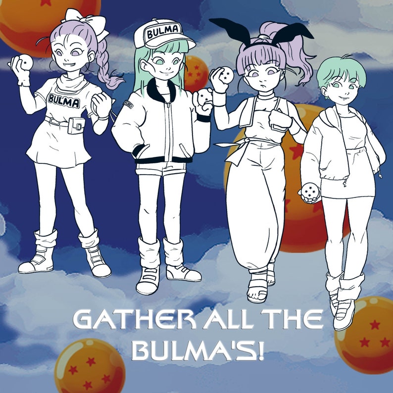 Dragon Ball Inspired Bulma Fashion Art Print Series Character Outfits Illustration For Classic Anime and Manga Fans Room Wall Decor image 1