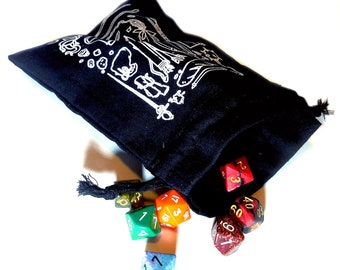 DnD Dice Bag | Black Dungeons and Dragons Weapons Dicebag Accessory, Handmade Dice Storage | RPG Gamer Gift, DnD Gifts for Players, DM