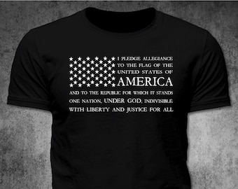 Pledge of Allegiance American Flag Text Patriotic Graphic T Shirt (Black)