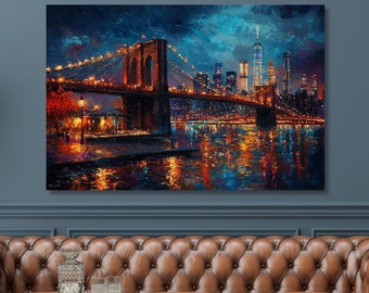 Brooklyn Bridge Canvas Print: New York City Night Giclee Artwork