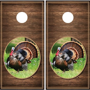 Turkey Hunting Wood Background Cornhole Decal Wrap